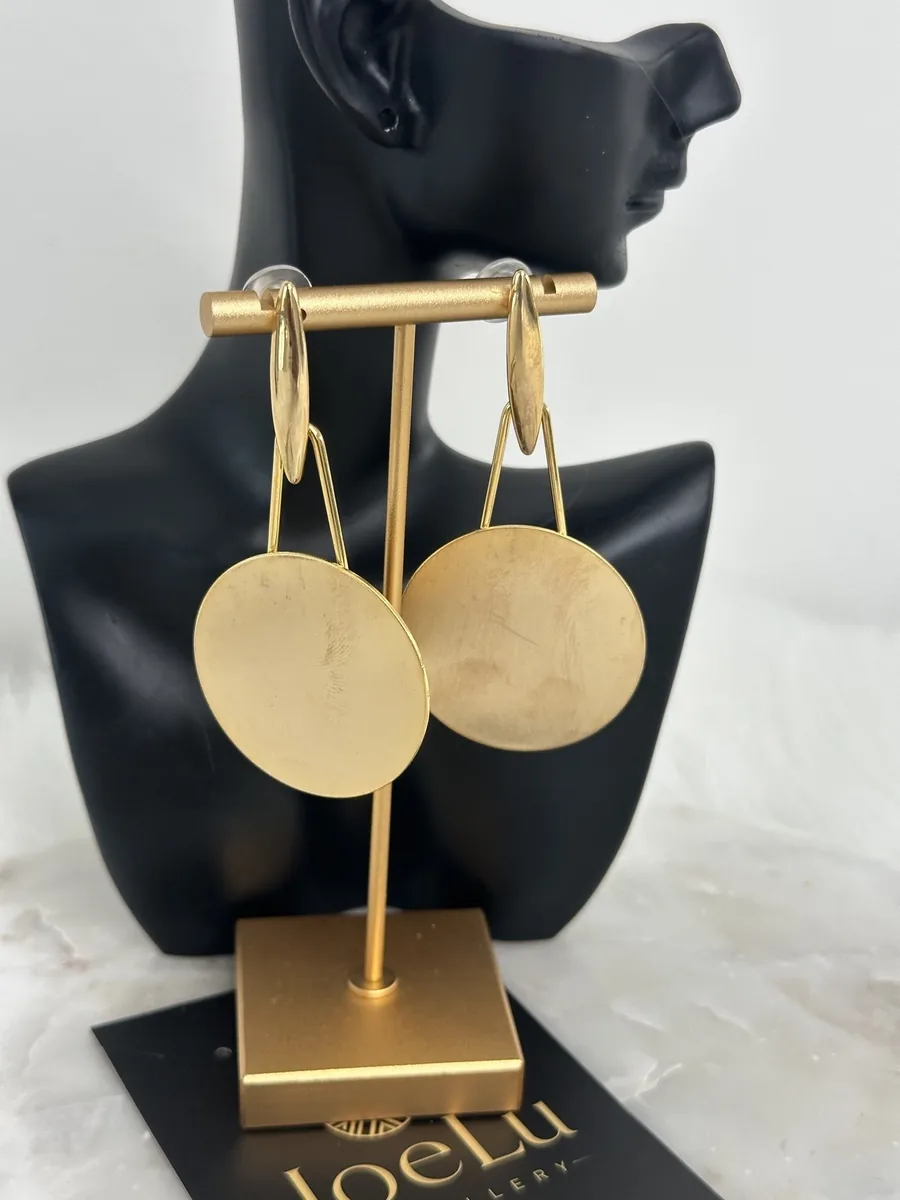 Gold Disc Drop Earrings, photo 3 of 4