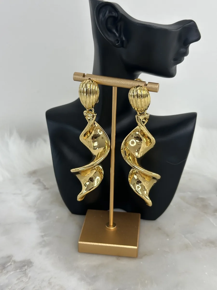 Gold Twist Ribbon Earrings, photo 3 of 4