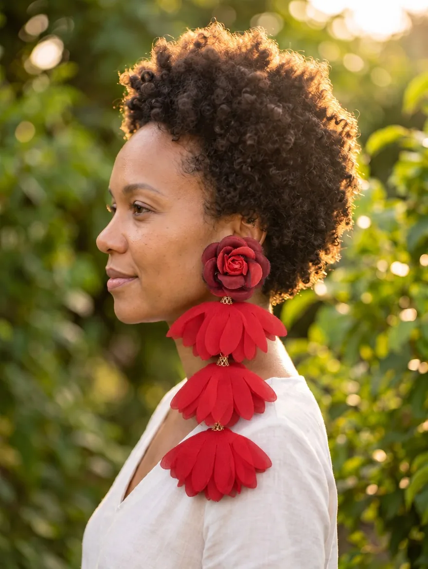 Red Rose Petal Earrings